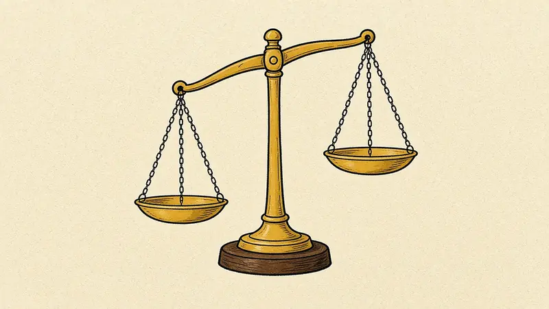 Doodle of a golden balance scale tipped to one side